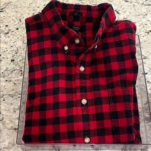 J. Crew Men's Red and Black Plaid Shirt
